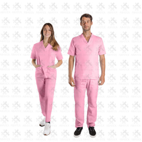 uniforme clinico rosado pareja cuello v