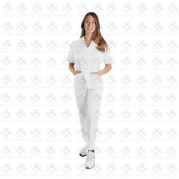uniforme clinico blanco mujer cuello v